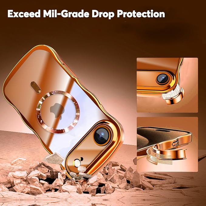 Misscase for iPhone Air Case with Privacy Screen Protector,Compatible with MagSafe,Cute Wave Frame Anti-Scratch Case with Camera Lens Protector Plating Bling Case for iPhone 17 Air Orange