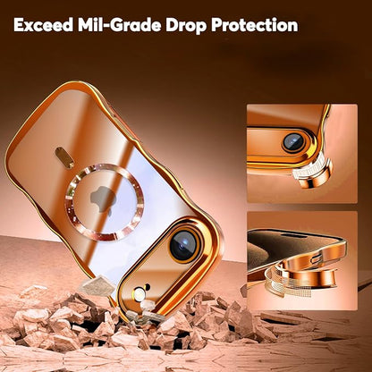 Misscase for iPhone Air Case with Privacy Screen Protector,Compatible with MagSafe,Cute Wave Frame Anti-Scratch Case with Camera Lens Protector Plating Bling Case for iPhone 17 Air Orange