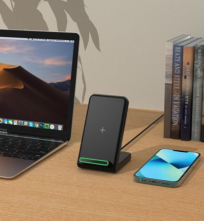 Fast Wireless Charger (Stand), 15W Fast Charging Stand with Adapter for Samsung Galaxy S25/S25+/S25 Ultra/S24/S23/S22/S21, for iPhone 17/16/15/14/13/12/11/XR, for Pixel 9/8/7, and More. (Black_2Pack)