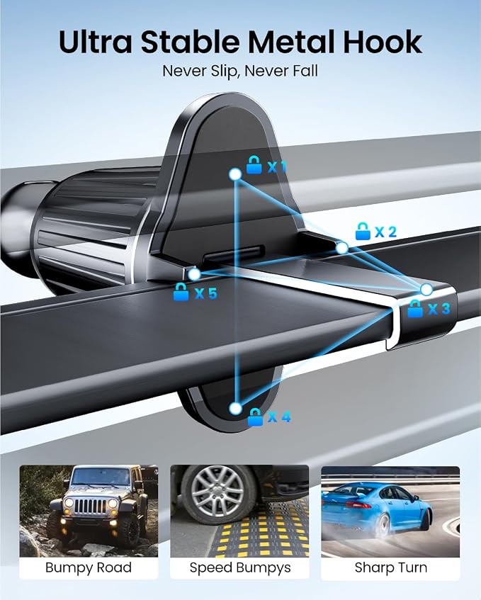 REEVAA Military Grade Car Vent Phone Mount [Metal Hook, Ultra Stable], Universal Cell Phone Air Vent Holder, Car Accessories Compatible with iPhone 17 Air Pro Max 16 15 Samsung Ultra S24 S25