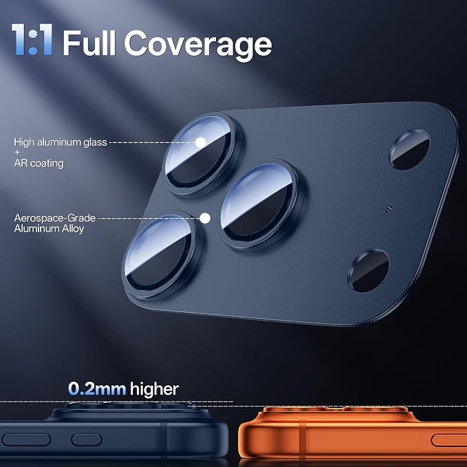 Camera Lens Protector for iPhone 17 Pro Max-Single Piece,Ultra Thin Aluminum Alloy Frame,9H Dual-Strength Glass with 99% AR Light Transmittance,Case Friendly, Dark Blue