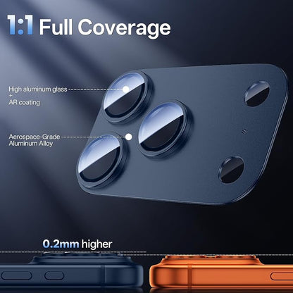 Camera Lens Protector for iPhone 17 Pro 6.3"（2025）-Single Piece,Ultra Thin Aluminum Alloy Frame,9H Dual-Strength Glass with 99% AR Light Transmittance,Case Friendly, Dark Blue