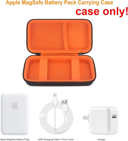 Elonbo Carrying Case for Apple MagSafe Charger Battery Pack, Hard Travel Organize Bag for Mag Safe Magnetic Power Bank for iPhone 13/13 Pro, Extra Mesh Pocket Fits Power Adapter, Black+Orange