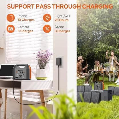 EnginStar Portable Power Station 150W 155Wh Solar Generator 110V 42000mAh Portable Power Bank w/AC Outlet, 6 Outputs External Battery Backup LED Light for Outdoor Camping
