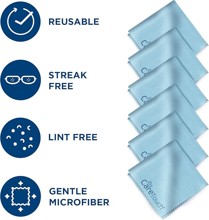 Care Touch Lens Cleaning Wipes with Microfiber Cloths - 200 Lens Wipes for Eyeglasses & 6 Microfiber Cloths - Glasses, Camera Lenses, Screens, Eye Glasses Cleaner for Cleaning Eyeglasses