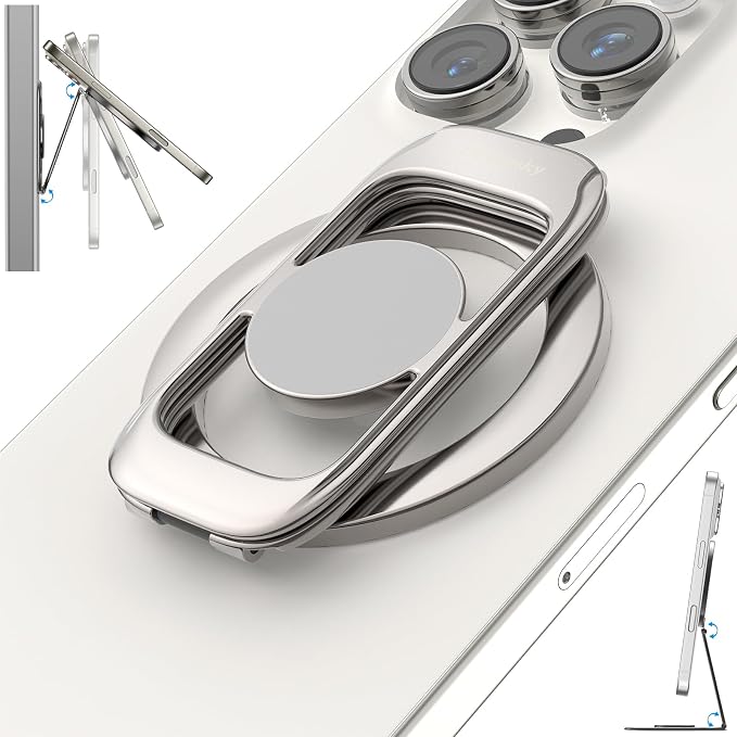 Magnetic Phone Ring Holder for MagSafe Phone Grip & Kickstand, Strong Dual-Sided Magnets Compatible with MagSafe Car Mount Gym for iPhone 17/16 Pro Max 15/14/13/12 and Android Phone Cases (Titanium)
