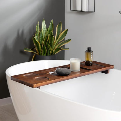 Premium Teak Bathtub Tray for Freestanding Baths - 29" Adjustable Spa Caddy | Compact, Thick & Stable Design | Anti-Tip with Accessories Holder | Natural Water-Resistant Finish