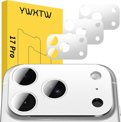 YWXTW [0 Bubbles for iPhone 17 Pro Camera Lens Protector, Full Coverage Tempered Glass Lens Screen Protector for iPhone 17 Pro Accessories, Case Friendly, HD Clear, 3 Pack (Silver)