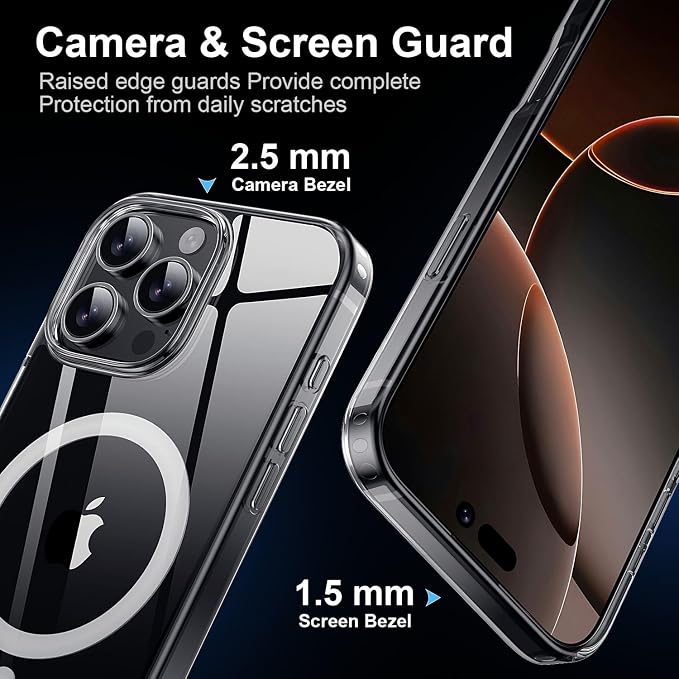 Strong Magnetic for iPhone 16 Pro Max case [10Ft Military-Grade Protection] Compatible with MagSafe Shockproof Slim Thin Cover case for iPhone 16 Pro Max 6.9 inch, Translucent