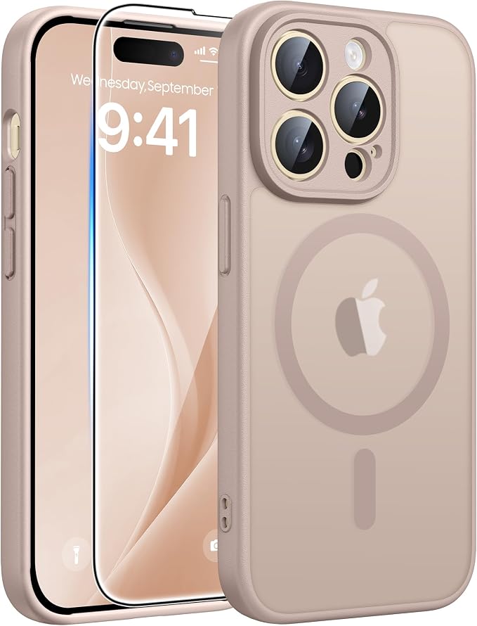 FNTCASE for iPhone 14 Pro Max Case: [Compatible with Magsafe] Translucent Matte Cases with [Full Camera Protection] [Screen Protector] Military Grade Shockproof Protective Phone Cover - Desert Gold