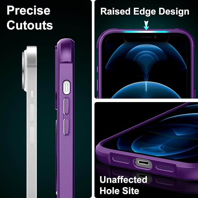 360° Magnetic Swivel Ring for iPhone 12 pro case, Built-in Metal Stand and Ring Holder, Magsafe Compatible, Military Grade Protection, Shockproof - Purple