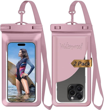 Waterproof Phone Pouch, with Interior Card Pocket, Large Waterproof Phone Case for iPhone 17 16 15 14 Pro Max, IPX8 Lightweigt Cellphone Dry Bag, Beach Cruise Ship Essentials,2 Pack-Pink-8.3″