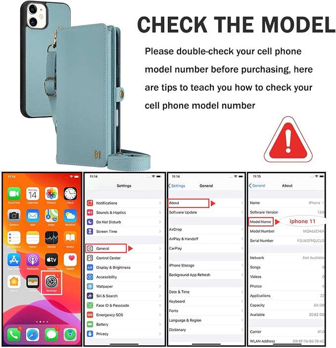 for Wallet Case Compatible with iPhone 11,Multi-Function Detachable 2 in 1 Magnetic iPhone 11 Case Wallet,Flip Strap Zipper Card Holder Phone Case with Shoulder Straps (Blue)