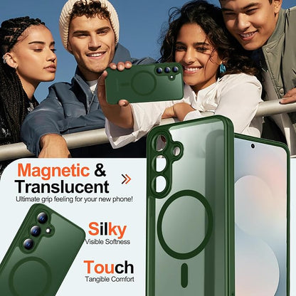 MOZOTER for Samsung Galaxy S25 FE Case,[Compatible with MagSafe] Green | [12Ft Military Dropproof][2*Screen Protector]Translucent Shockproof Holsters Case for S25 FE-Green