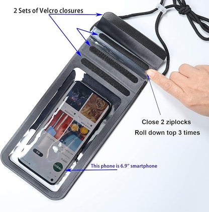 Waterproof Phone Pouch,IPX8 Waterproof Phone Case Bag Holder for iPhone 14 Pro Max/14 Plus/13/13 Pro Max/12/12 Pro Max/11/11 Pro Max/Xs Max/XR Samsung up to 6.9" for Kayaking Swimming(Black)