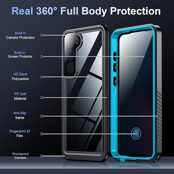 Temdan for Samsung Galaxy S23 Case,Waterproof Built-in Lens & Screen Protector[Full Body Shockproof][12 FT Military Drop Proof][Dustproof][IP68 Underwater] Case for Galaxy S23 5G Blue
