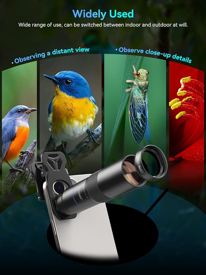 MIAO LAB 10X Telephoto Lens & 200mm Macro Lens, 2-in-1 Aluminum Phone Camera Lens Kit with Universal Clip. Phone Lens Attachment Fit for iPhone 16/15/14/13, Samsung, Android Phone and Most Smartphone