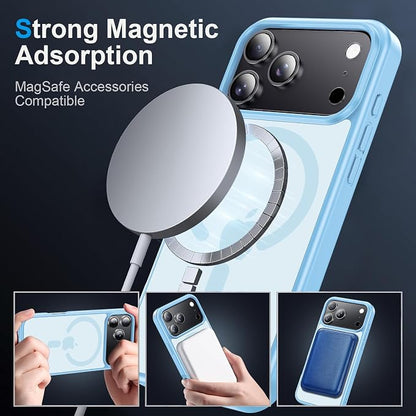 for iPhone 17 Pro Max case with Camera Lens Protector [10Ft Military-Grade Protection] Compatible with fit MagSafe Shockproof Cover Phone case for iPhone 17 Pro max 6.9 inch, Light Blue