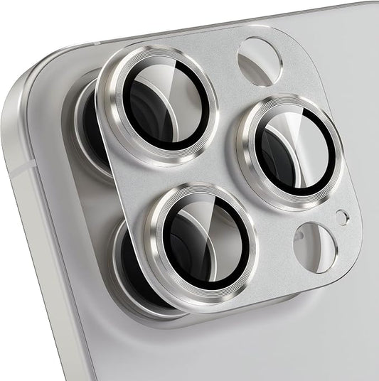 Choiche Compatible for iPhone 16 Pro/iPhone 16 Pro Max Camera Lens Protector, Bling Camera Cover with 9H Tempered Glass Lens Screen Protector Metal Ring Accessories (Titanium Natural)