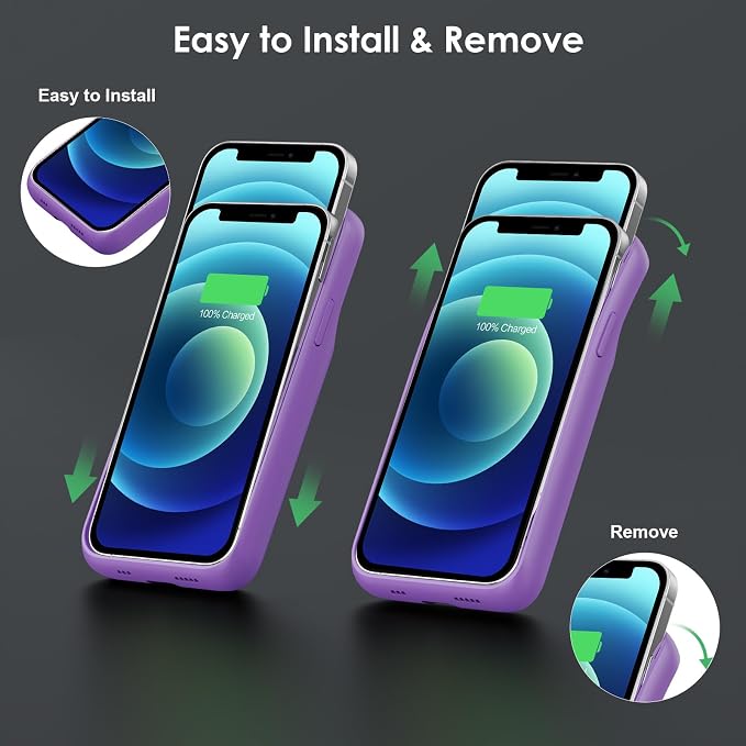 Battery Case for iPhone 12/12 Pro,[2025 Upgraded] 10800mAh Ultra-Slim Portable Extended Charger Case Cover for iPhone 12/12 Pro Charging Case (6.1 Inch)-Purple