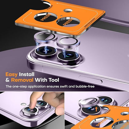 Camera Lens Protector for iPhone 17/iPhone 16/iPhone 16 Plus, Sapphire Glass Metal Individual Camera Cover Screen, Anti-drop, Case Friendly- Lavender
