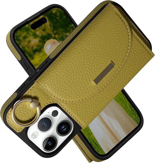 Keallce Wallet Case for iPhone 16 Pro Max 6.9'', Flip Case with Card Slots, Ring Holder Kickstand, PU Leather Protective Folio Cover for Women, Green
