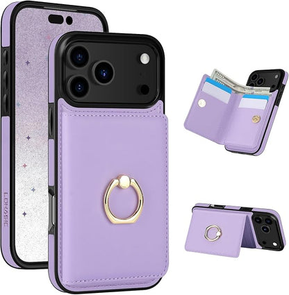 LOHASIC for iPhone 17 Pro Max Case Wallet with Card Holder, 360° Rotation Ring, RFID Blocking, 5 Card Slots, PU Leather 6.9" Cover for Apple 17 Pro Max Men Women, Light Purple