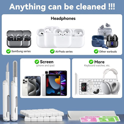 for Airpods Cleaner Kit,Bluetooth Earbuds 3 in 1 Multi-Function Cleaning Pen and Cleaning Putty,for Airpods Pro Phone Charging Port,Earbuds,Headphone, iPod,Case,iPhone,ipad,Laptop (White)
