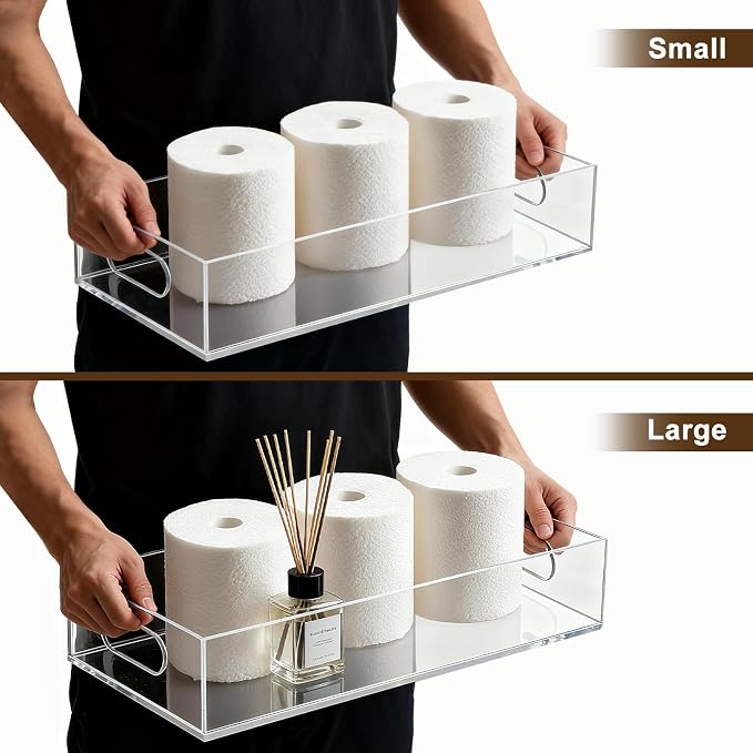Acrylic Tray 2 PCS Toilet Tank Tray Toiletpaper Basket Back of Toilet Organizer,for Bathroom Organization Clear Decor and Countertop Storage