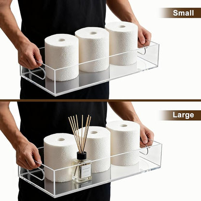 Acrylic Tray 2 PCS Toilet Tank Tray Toiletpaper Basket Back of Toilet Organizer,for Bathroom Organization Clear Decor and Countertop Storage