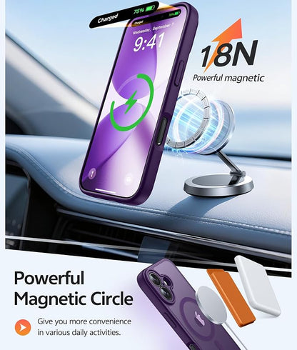 FNTCASE for iPhone 17 Case: [Compatible with Magsafe] Translucent Matte Cases with [Full Camera Protection] [Screen Protector] Military Grade Shockproof Protective Phone Cover - Purple