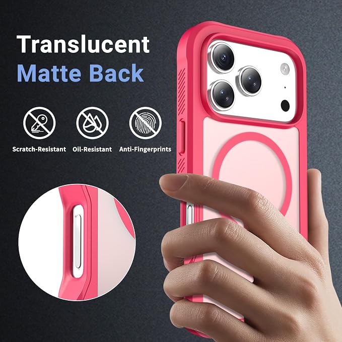 jaroco Magnetic for iPhone 17 Pro Case, [Compatible with MagSafe][Military Grade Drop Protection][Heavy Duty Protection][Non-Slip][Shockproof] 2-Layer Durable Bumper Phone Casee 6.3''-Rose