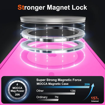 MOCCA Strong Magnetic for iPhone 17e Case/iPhone 16e Case [Compatible with Magsafe] [Full Camera Protection] Slim Translucent Matte Shockproof Phone Case for iPhone 17e / 16e 6.1", Hot Pink