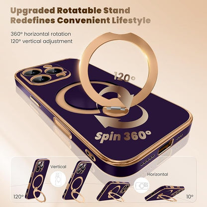 GolbinBox for iPhone 16 Pro Max Case with 360° Spin Magnetic Stand,[Compatible with Magsafe] [Military Protection][Built-in Ring Holder] Camera Control Phone Case for 16 Pro Max,Purple