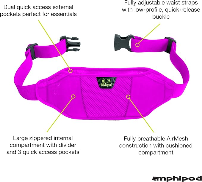Amphipod AirFlow Endurance Waistpack, Bounce Free Runners Storage Fanny Pack Waist Bag for Running, Jogging, Men & Women