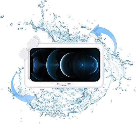 Shower Phone Holder Waterproof, Anti-Fog Touch Screen Shower Phone Case, 480 Rotation Wall Phone Mount Stand for Bathroom Batheub Kitchen Wall Mirror, Compatible with 4.7"-6.8" Phones (White)