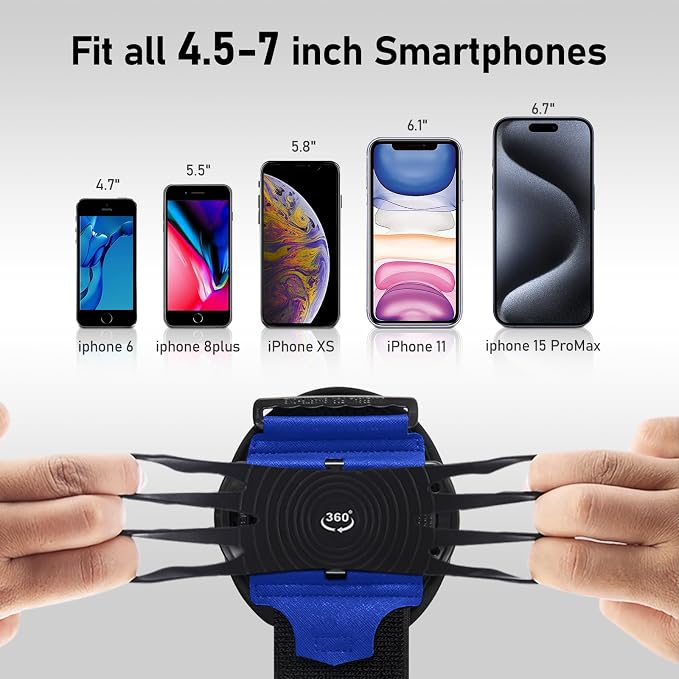 Running Phone Holder Wristband,Forearm Armbands 360° Rotatable & Detachable Compatible with All 4.5-7 inch Phone for iPhone 16/15/14/Pro/ProMax/13/12/11/mini/Pro Max/XS/XR,for Workout Cycling