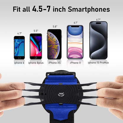 Running Phone Holder Wristband,Forearm Armbands 360° Rotatable & Detachable Compatible with All 4.5-7 inch Phone for iPhone 16/15/14/Pro/ProMax/13/12/11/mini/Pro Max/XS/XR,for Workout Cycling
