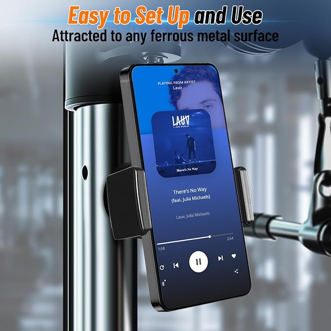 Gym Phone Holder 360 Rotation Golf Cart Phone Mount Magnet Phone Holder for Gym Fit 4.7-7 Inch Smartphone Gym Accessories for Women Men (Square clamp Head Single Magnetic Suction Type)