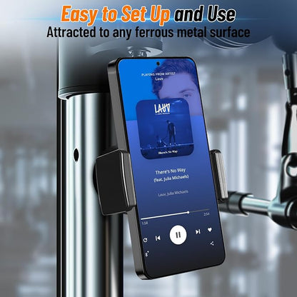 Gym Phone Holder 360 Rotation Golf Cart Phone Mount Magnet Phone Holder for Gym Fit 4.7-7 Inch Smartphone Gym Accessories for Women Men (Square clamp Head Single Magnetic Suction Type)