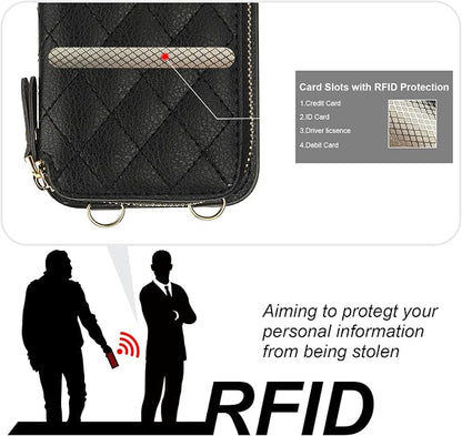 Bocasal Crossbody Wallet Case for iPhone 17e/16e, RFID Blocking PU Leather Zipper Handbag Purse Flip Cover, Kickstand Folio Case with Card Slots Holder Wrist Strap Lanyard 6.1 Inch 5G (Black)