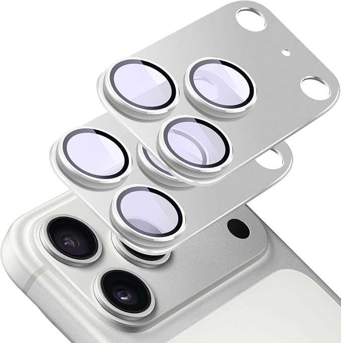 2 Pack Camera Lens Protector for iPhone 17 Pro Max,[Not Easy to Breakn ] AR Tempered Glass Strong Adsorption Metal Camera Cover Screen-Silvery