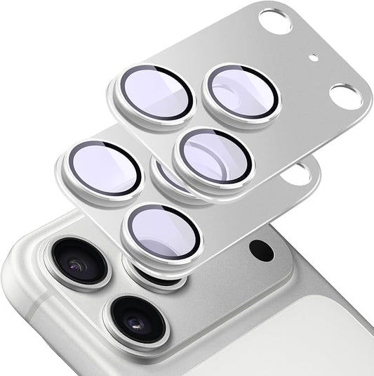 2 Pack Camera Lens Protector for iPhone 17 Pro Max,[Not Easy to Breakn ] AR Tempered Glass Strong Adsorption Metal Camera Cover Screen-Silvery