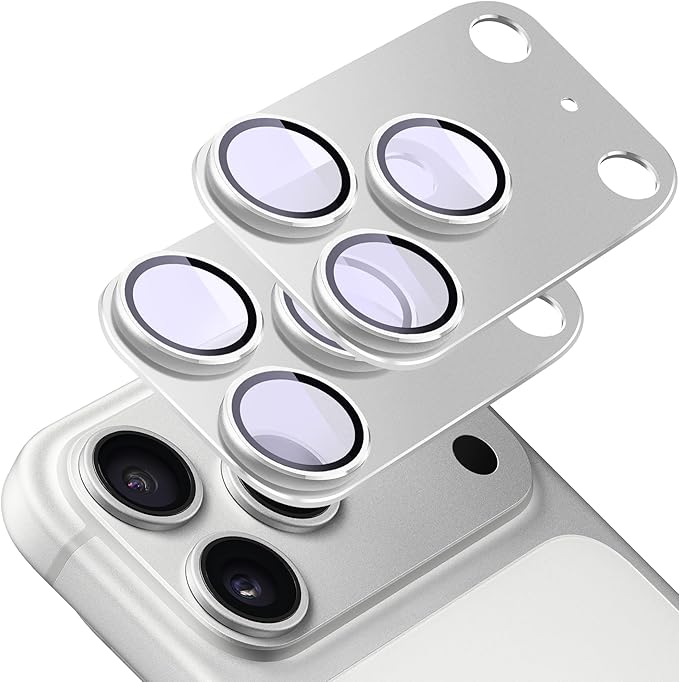2-Pack Shatterproof Camera Lens Protector for iPhone 17 Pro Max |AR Tempered Glass Strong Adsorption Metal Camera Cover Screen(Silvery)