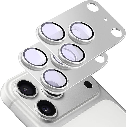 2-Pack Shatterproof Camera Lens Protector for iPhone 17 Pro Max |AR Tempered Glass Strong Adsorption Metal Camera Cover Screen(Silvery)