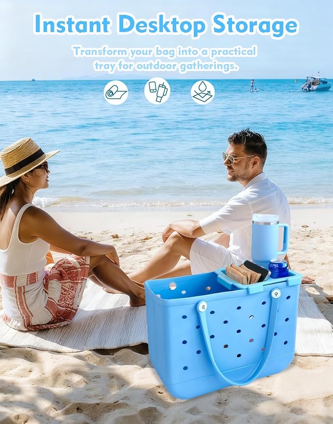 Top Cup Phone Holder Tray Storage Lid for Stanley Compatible with Bogg Bag XL Cover, Cup Organizer Holder Waterproof Silicone Multifunctional Storage Box for Outdoor Beath Camping Travel (Blue, L)
