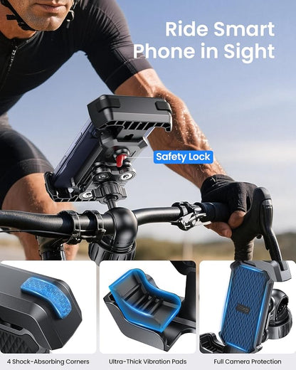 LOXP Anti-Shake Motorcycle Phone Mount - 2026 Dual Vibration Dampener, Universal Bike Phone Holder for iPhone 17/16/15/14/13 Series & Android 4.7-7”, Handlebar Mount for Bicycle/Motorbike/Scooter