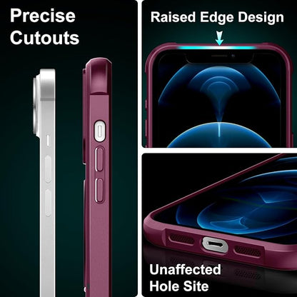 360° Magnetic Swivel Ring for iPhone 12 pro case, Built-in Metal Stand and Ring Holder, Magsafe Compatible, Military Grade Protection, Shock and Vibration Resistant - Wine Red