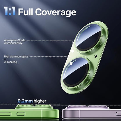 Camera Lens Protector for iPhone 17 6.3"（2025）-Single Piece,Ultra Thin Aluminum Alloy Frame,9H Dual-Strength Glass with 99% AR Light Transmittance,Case Friendly, Light Green