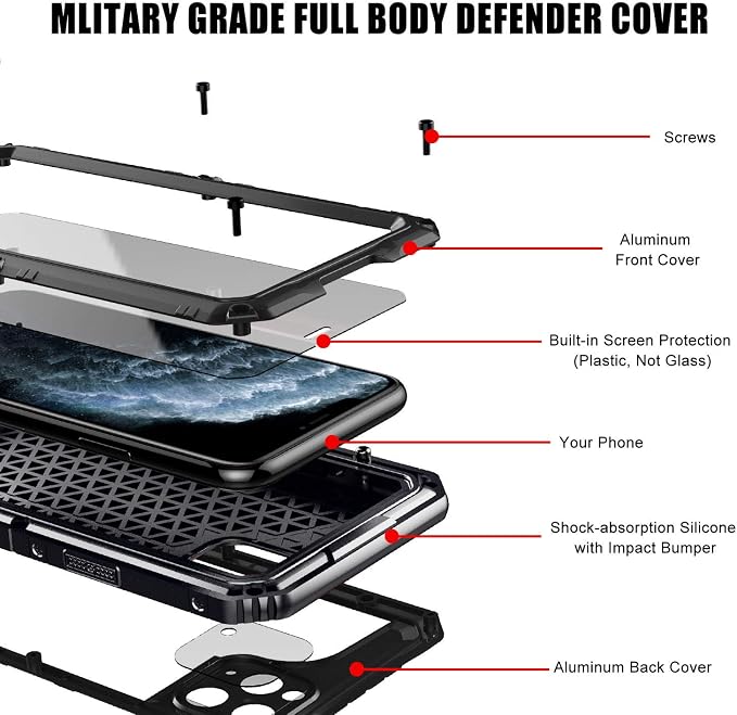 Mitywah Waterproof Case for iPhone 11 Pro, Heavy Duty Military Grade Shockproof Cover Built-in Screen Protection, Rugged Thick Full Body Protect Metal Case for iPhone 11 Pro, Black
